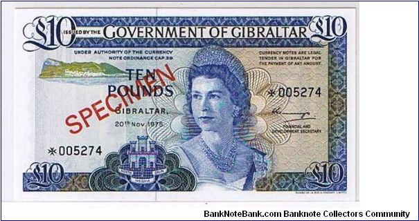 GOVERNMENT OF GIBRALTAR-
 10 POUNDS Banknote