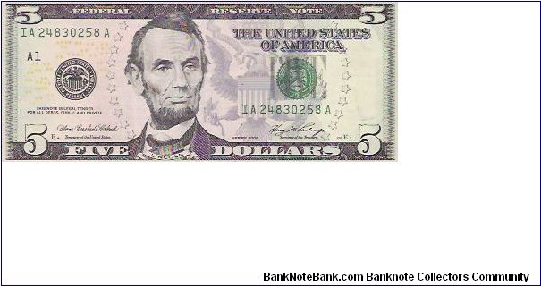 5 DOLLARS

SERIE 2006

IA 24830258A Banknote