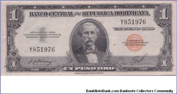 1962 BANCO CENTRAL DE LA REPUBLICA DOMINICANA 1 UNO PESO Banknote