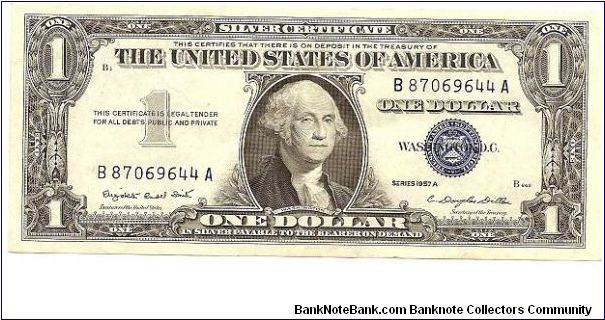 Silver Certificate; 1 dollar; Series 1957A (Smith/Dillon)

Found in circulation! Banknote