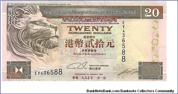 Hong Kong and Shanghai Banking Corp.; 20 dollars; January 1, 1995 Banknote