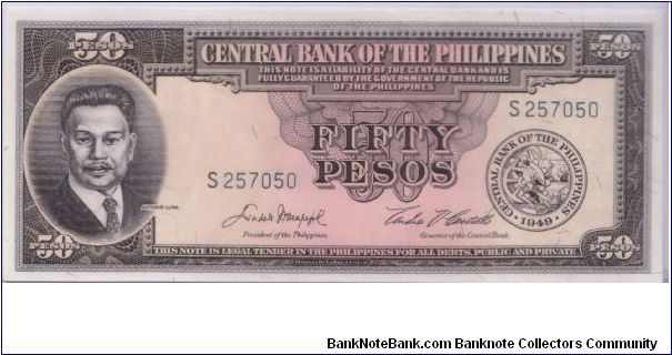 1949 CENTRAL BANK OF THE PHILIPPINES 50 PESOS

P138d Banknote