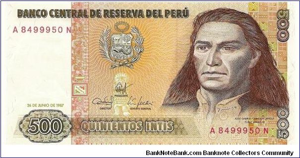 500 intis; June 26, 1987 Banknote
