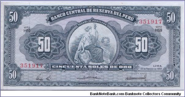 1968 BANCO CENTRAL DE RESERVA DEL PERE 50 *CINCUENTA* SOLES Banknote