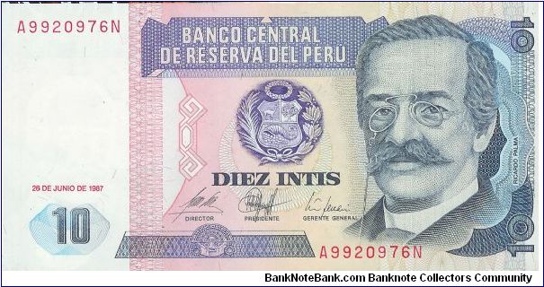 1987 BANCO CENTRAL DE RESERVA DEL PERU 10 *DIEZ* INTIS

P128 Banknote