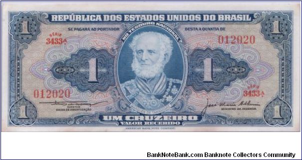 1961 REPUBLICA DOS ESTADOS UNIDOS DO BRASIL 1 *UM* CRUZERIO Banknote
