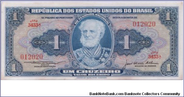 1961 REPUBLICA DOS ESTADOS UNIDOS DO BRASIL 1 *UM* CRUZERIO Banknote