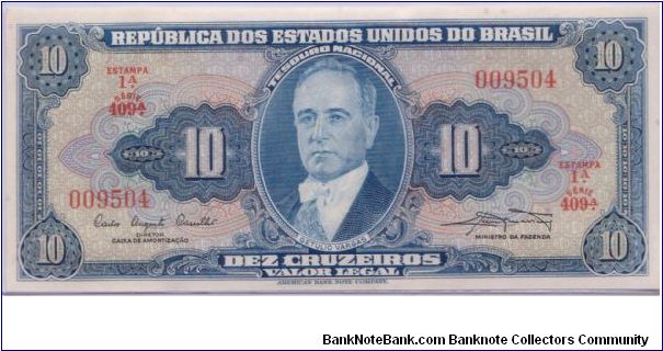 1961 REPBULICA DOS ESTADO UNIDOS DO BRASIL 10 *DEZ* CRUZERIOS


P167 Banknote