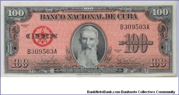 1959 BANCO NACIONAL DE CUBA 100 *CIEN* PESOS Banknote