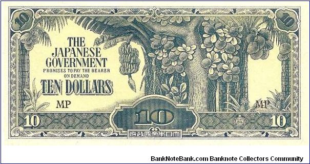 10 dollars; 1942

Japanese occupation note for use in Malaya Banknote