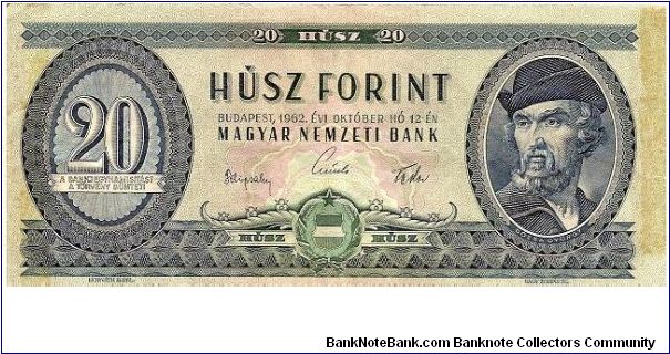 20 forint; October 12, 1962 Banknote