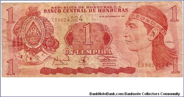 1 lempira; September 18, 1997 Banknote