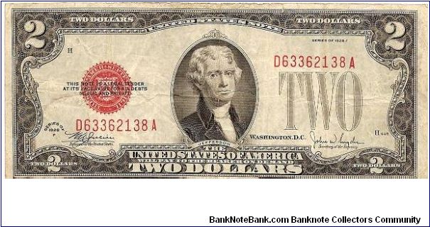 United States Note; 2 dollars; Series 1928F (Julian/Snyder) Banknote