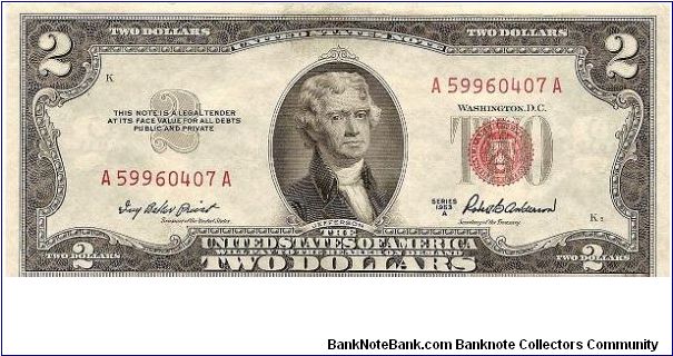 United States Note; 2 dollars; Series 1953A (Priest/Anderson) Banknote