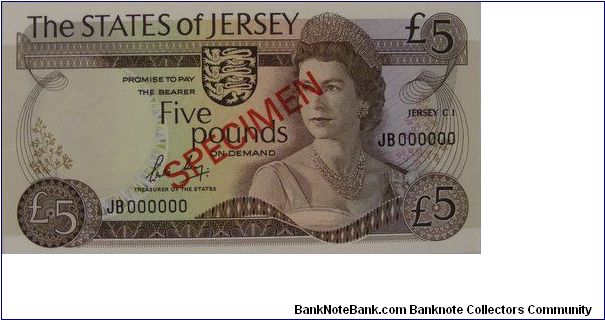 The States of Jersey
5 Pounds
Specimen Banknote