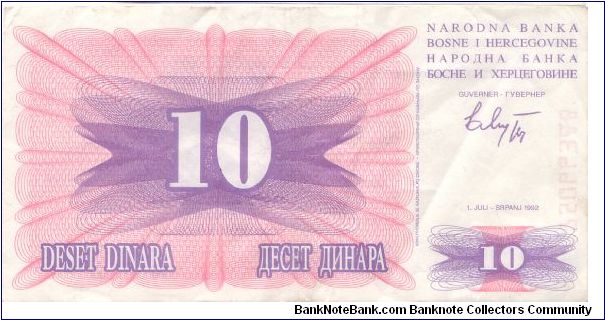 Banknote from Bosnia year 1992