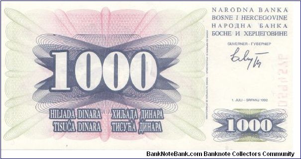 Banknote from Bosnia year 1992