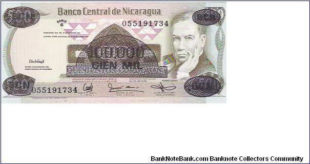 100,000 CORDOBAS

SERIE G

055191734

P # 149 Banknote