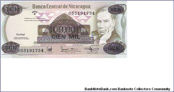 100,000 CORDOBAS

SERIE G

055191734

P # 149 Banknote