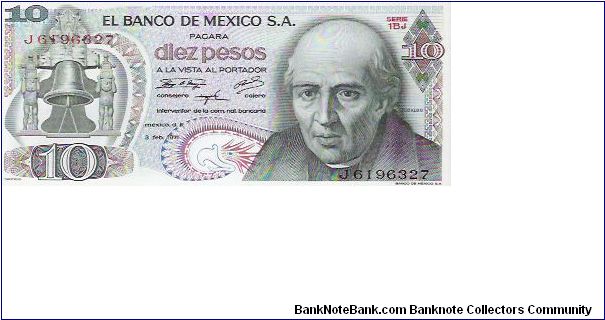 SERIE 1BJ

10 PESOS

J 6196327

P # 63D Banknote