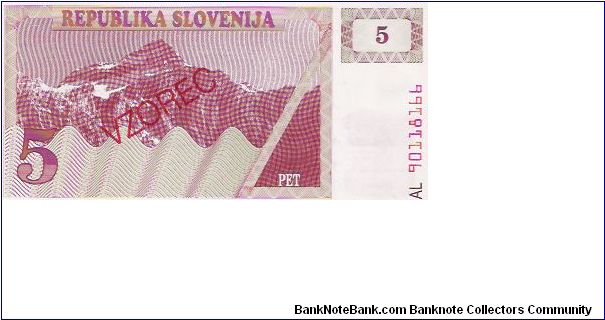 VZOREC

5 TOLARJEV

AL 90118166

P # 3S1 Banknote
