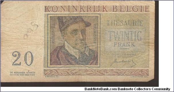 Banknote from Belgium year 1950