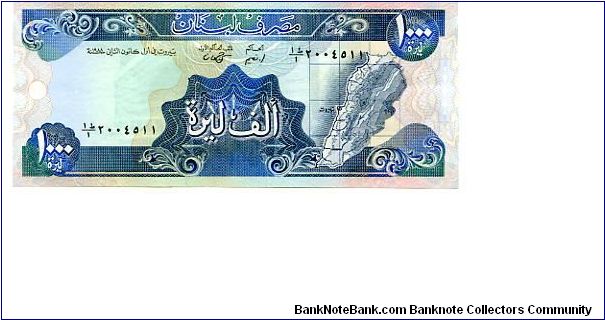 1000 livres
Blue
Map
Ruins & Modern building
Security thread
Wtrmk Cedar tree Banknote