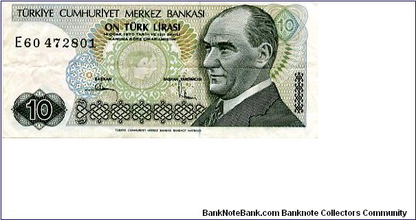 1970/79
10 Lirasi
Multi
President Kemil Atatürk
President Atatürk & school children
Security thread
Wtrmk Kemil Atatürk Banknote