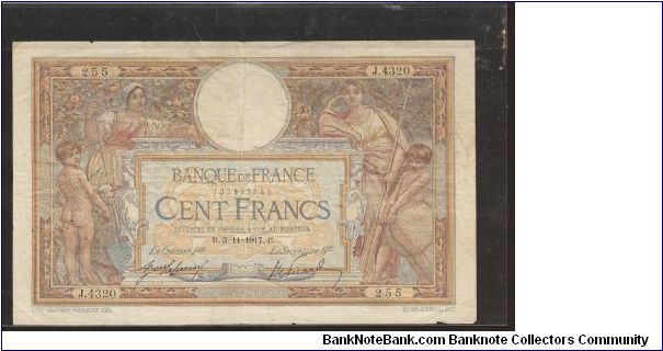 P71
100 Francs
A) Sign. J. Laterriere and E. Picard.
11.5.1909-12.4.1920 Banknote