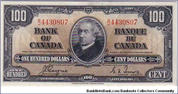 BANK OF CANADA
 $100 OUR PRIME MINISTER Banknote