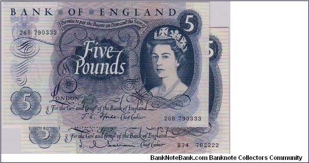 BANK OF ENGLAND-
 5 POUNDS Banknote
