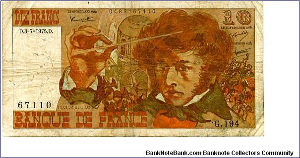 10 Francs
Multi
Louis Hector Berlioz 1803 – 1869 French Romantic composer, conducting an 

orchestra
Hector Berlioz playing a string instrument;
Wtrmk Hector Berlioz Banknote