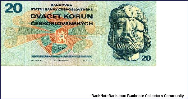 Czechoslovakia

20 Korun 
Multi
Coat of arms & Jan Zizka 
Husite soldiers
Wtrmk Stars & leafs
p92c Banknote