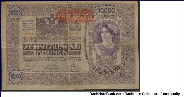 P65
10000 Kronen

Red Overprint Banknote