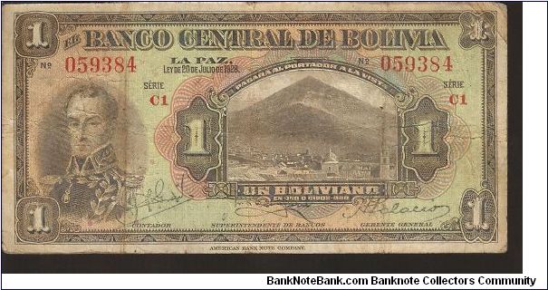 P119
1 Boliviano Banknote