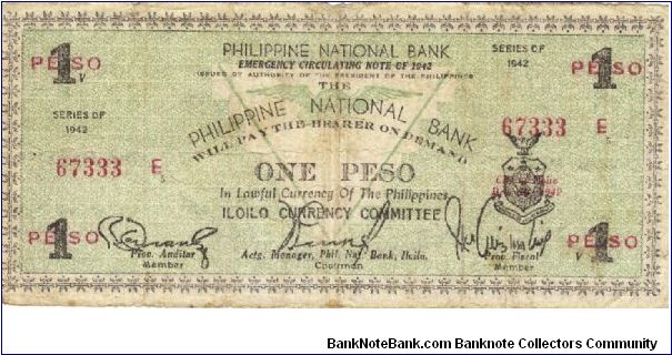 S-324 Philippine National Bank 1 peso note, eagle's wings spread. Banknote