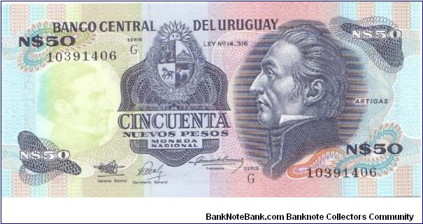 1978-87 ND BANCO CENTRAL DEL URUAGUAY 50 *CINCUENTA* NUEVOS PESOS

P61a Banknote