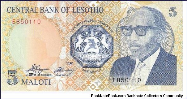 5 maloti; 1989 Banknote