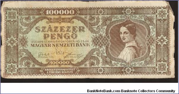 P120, 121
100,000 Pengo Banknote