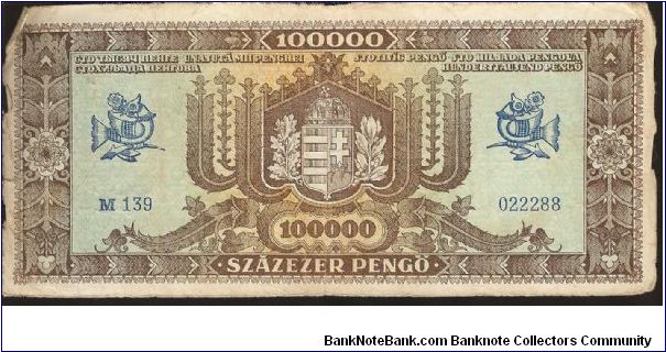 Banknote from Hungary year 1945