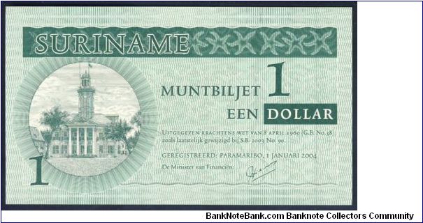 Suriname 1 Dollar 2004 P155. Banknote