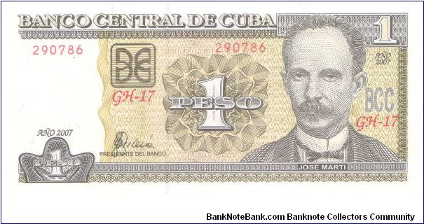 2007 BANCO CENTRAL DE CUBA 1 PESO Banknote