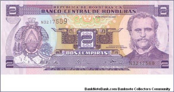 2003 BANCO CENTRAL DE HONDURAS 2 *DOS* LEMPIRAS

P80A Banknote