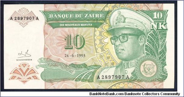 Zaire (Congo) 10 New Makuta 1993 P49. Banknote