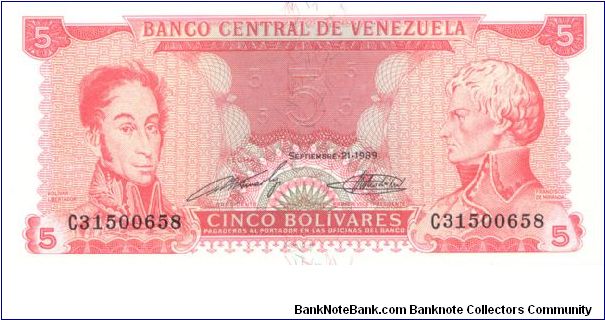 1989 BANCO CENTRAL DE VENEZUELA 5 *CINCO* BOLIVARES

P70b Banknote