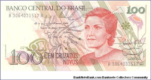 1989 ND BANCO CENTRAL DO BRASIL 100 *CEM* CRUZADOS NOVOS

P220a Banknote