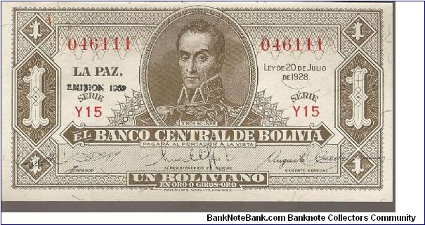 P128
1 Boliviano Banknote