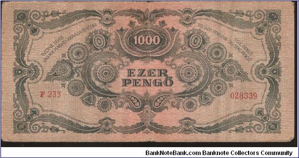 Banknote from Hungary year 1945