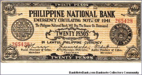 S-218x1 Cebu counterfeit 20 Pesos note. Banknote