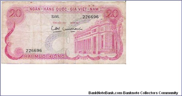 SOUTH VIETNAM

20 DONG

B.66.  226696

P # 24 A Banknote